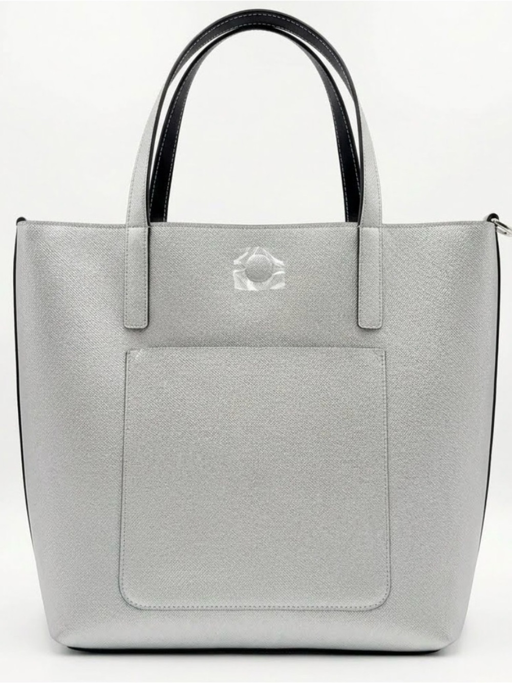 Silver Tote Bag with Front Pocket